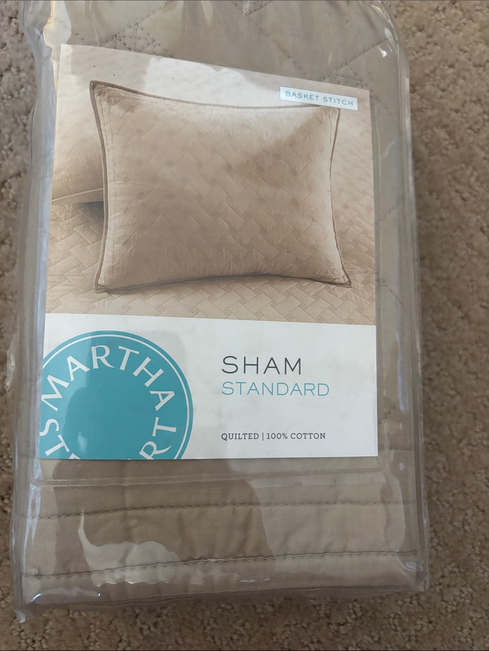 Martha Stewart Basket Stitch Standard Sham Tan 100% Cotton NEW